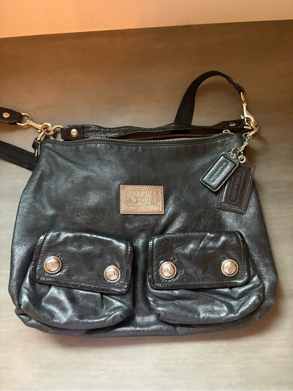 Vintage Coach Poppy Black Leather Crossbody/Shoulder Bag